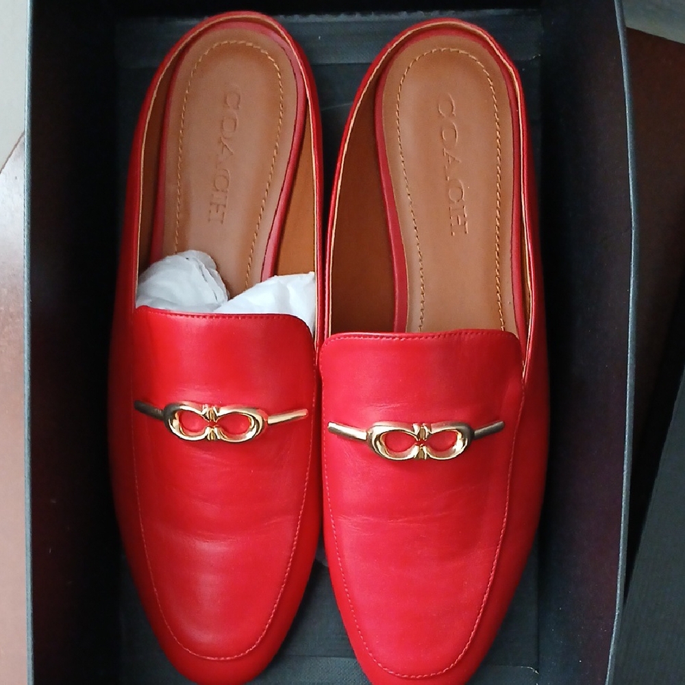 Coach Red Leather Loafers size 9 NIB